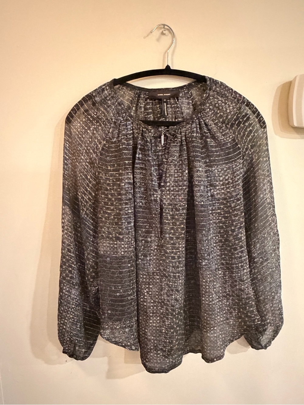 Isabel Murant - Semi-Sheer Black Patterned vintage Long-Sleeve blouse